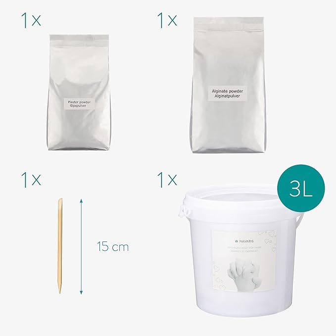 Navaris Couples Hand Casting Kit - Molding and Plaster Powder Set for 3D Casts of Adults, Children, Baby Hands - Includes 0.8 Gallon Mixing Bucket