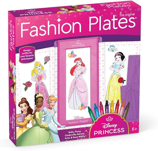 PlayMonster Fashion Plates Disney Princess – Mix-and-Match Drawing Kit, Arts and Crafts, Coloring, Art Supplies, Craft Supplies, Stencils, Crayons Included, Create Your Own Designs, Ages 6+
