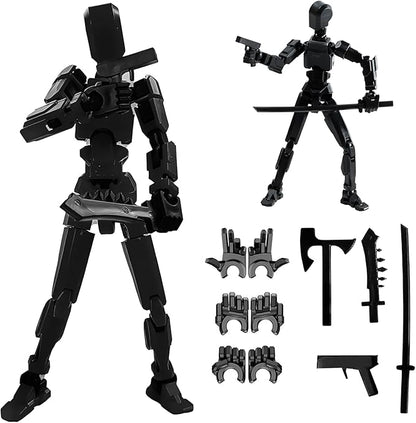 (Assembly Completed) Titan13 Action Figure Set,Upgrade Lucky Robot 13 Action Figures,3D Printed Multi-Jointed Movable,Nova 13 Action Figure for Collectors Desktop Decorations (Black)