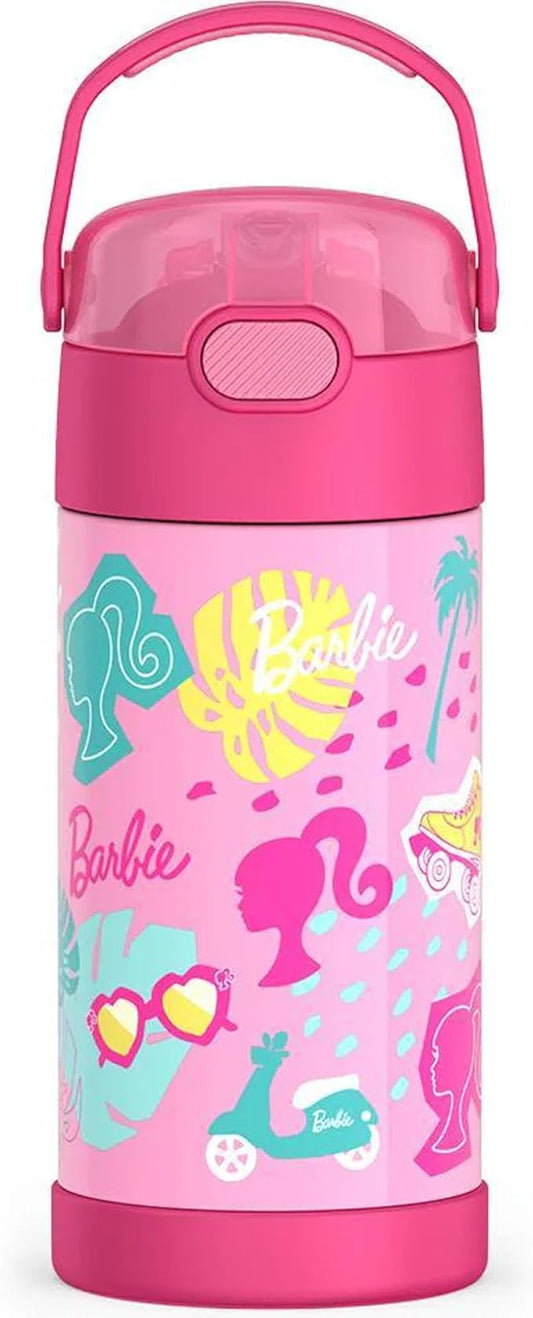 THERMOS FUNTAINER Water Bottle with Straw - 12 Ounce - Kids Stainless Steel Vacuum Insulated Water Bottle with Lid, Barbie