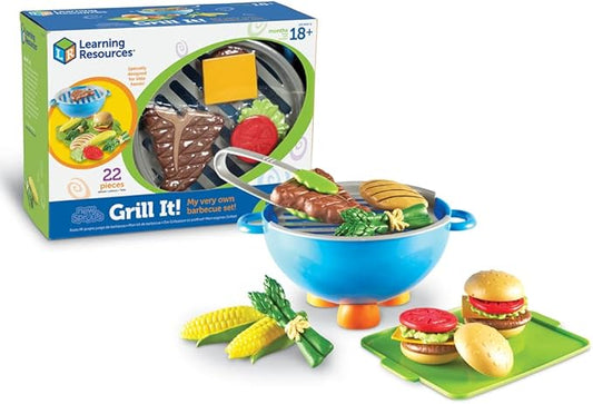 Learning Resources New Sprouts Grill It! Barbecue Set - Play Food for Kids, Kitchen Toys Accessories, Imaginative Play, Fine Motor Skills, Interactive Toddler Activities, Gifts for Boys and Girls