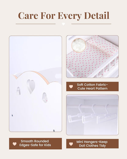 BABESIDE Baby Doll Crib & Bed with Storage, Bedding, and Accessories – Realistic Wooden Doll Bed for 12-16 Inch Baby Dolls, Perfect Baby Doll Accessories Gift for Kids Age 3+