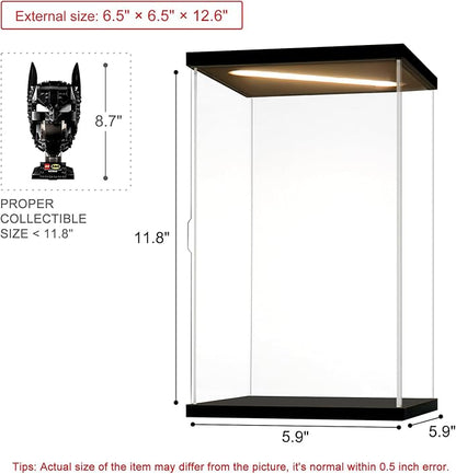 Acrylic Display Case for Collectibles Clear Acrylic Boxes for Display Minifigures Trophy Lighted Building Helmet Model 76182 Display Case Organizer Box(Black-Solid Yellow; 5.9*5.9*11.8 inch)
