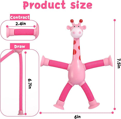 4Pcs Giraffe Pop Tube Sensory Toys, Telescopic Suction Fidget Toys for Autism, Toddler Travel & Airplane Activities, Stocking Stuffers for Kids Boys Girls