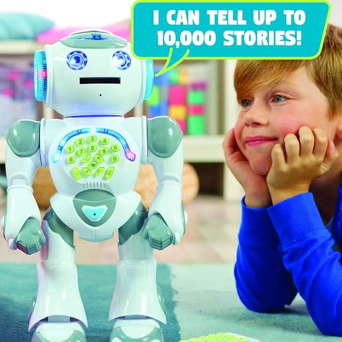 LEXiBOOK Powerman Max - Remote Control Walking Talking Toy Robot STEM Programmable Dances Sings Telling 10,000 Stories 300+ Learning Quiz Shooting Discs and Voice Repeat for Kids 4+ - ROB80EN, White