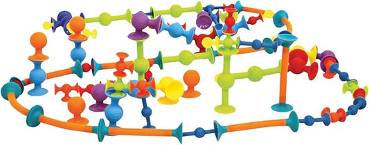 Fat Brain Toys Squigz 75 Piece Set - Suction Cup Set With Storage Bag, BPA Free Silicone Sensory Wall Toys, Stem Building Toys, Kids Travel