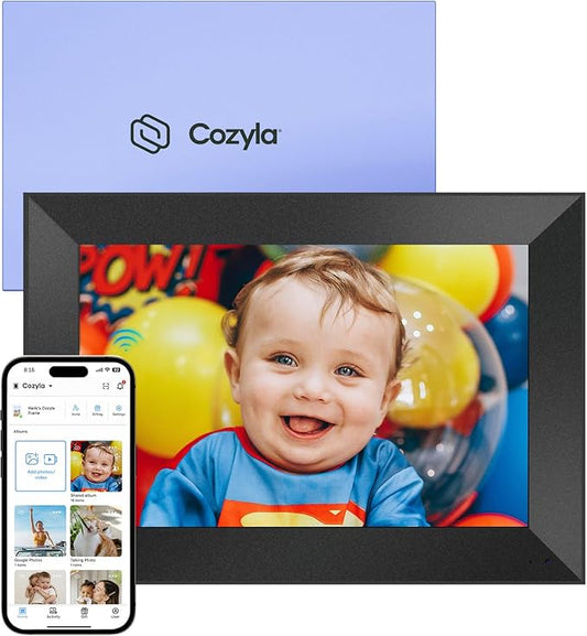 Cozyla 10.1'' WiFi Digital Picture Frame AI-Enhanced Free Unlimited Storage Auto-Rotate Share Photo＆Video via Apps from Phone Smart Digital Photo Frame Electric Picture Frame Slideshow Display Black