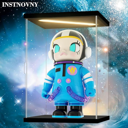 Acrylic Display Case for Collectibles Clear Acrylic Boxes for Display Action Figures Dolls Lighted Trophy Pop Mart Display Case Dustproof Storage Box(Black-Solid Yellow; 9.8*9.8*13.8 inch)