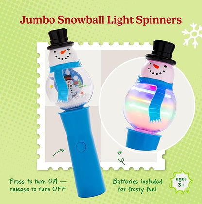 Jumbo Snowball Light Up Christmas Spinners LED Spinning Wand Toy, Sensory, Stocking Stuffer, Party Favor for Kids & Adults (Snowman)