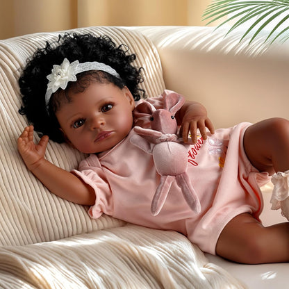 BABESIDE Lifelike Reborn Baby Dolls Black Girl, 20 Inch Realistic Black Newborn Real Life Baby Dolls Soft Vinyl & Cloth Body with Feeding Kit Gift Box for Kids Ages 3+
