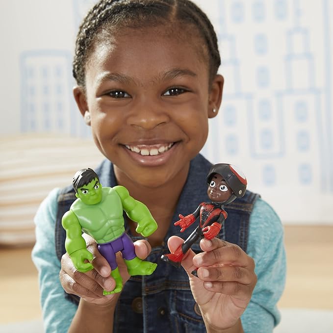 Spidey and His Amazing Friends Hero Reveal 2-Pack, Marvel Action FiguresMask Flip Feature, Miles Morales and Hulk