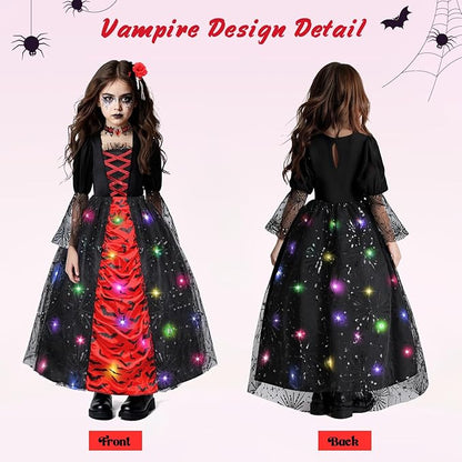 Meland Vampire Costume for Girls, Light up Halloween Costumes for Kids & Toodlers Aged 4-14 Years Old