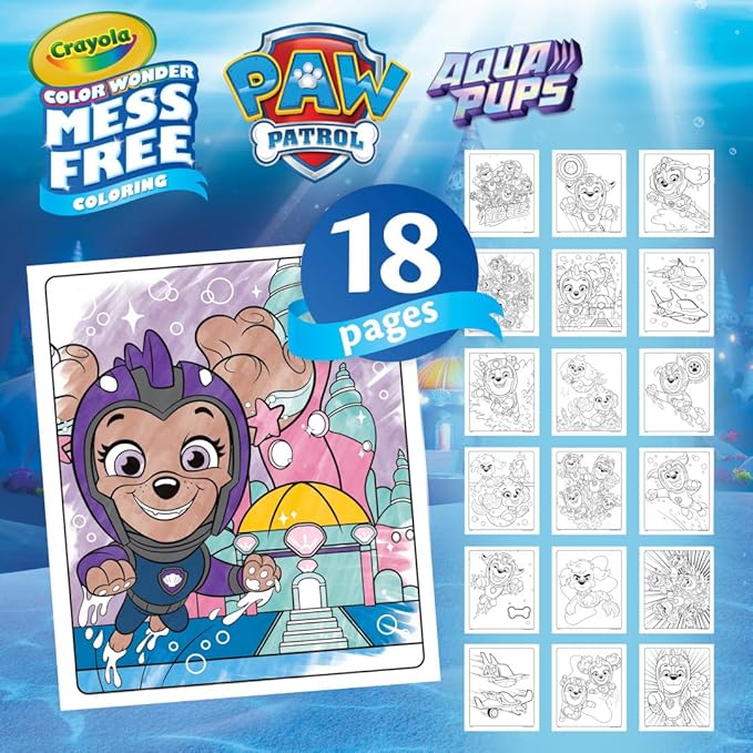 Crayola PAW Patrol Aqua Pups Color Wonder Coloring Set, Mess Free Coloring Pages for Toddlers, Travel Activity, PAW Patrol Toys & Gifts