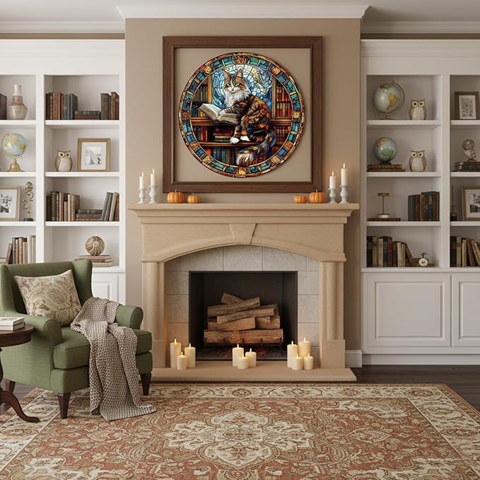 Wooden Puzzles Adults, Maine Cat Library Wooden Puzzles 100 Pieces, Unique Animal Shaped Wood Challenging Jigsaw Puzzles Gifts for Adults, 8.5x8.5in