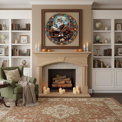 Wooden Puzzles Adults, Maine Cat Library Wooden Puzzles 100 Pieces, Unique Animal Shaped Wood Challenging Jigsaw Puzzles Gifts for Adults, 8.5x8.5in