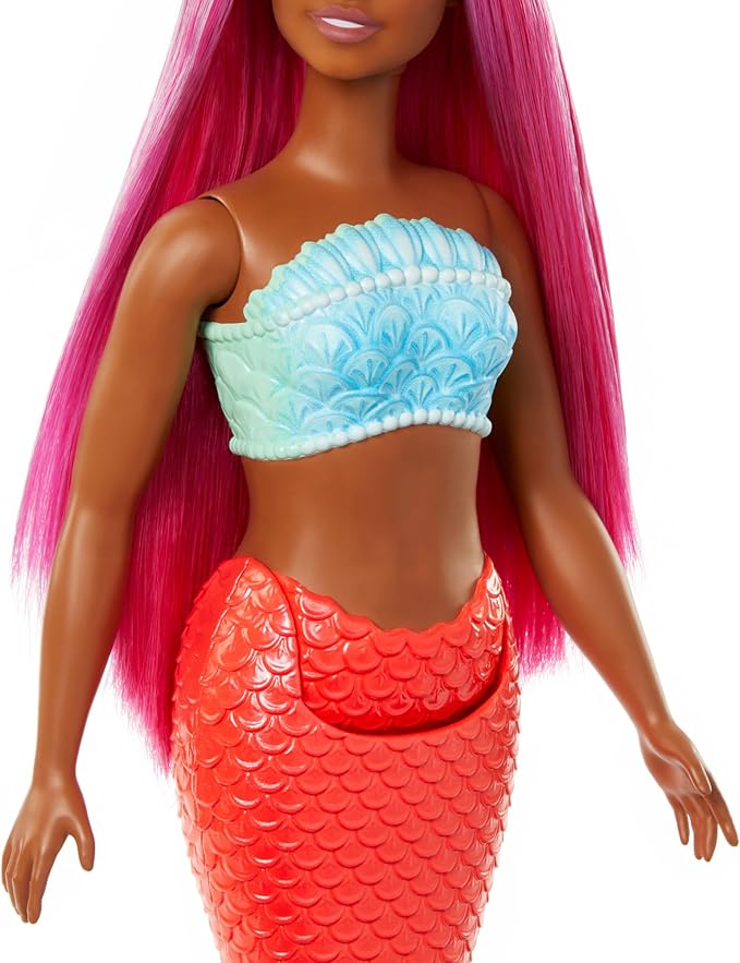 Barbie Mermaid Doll with Magenta Fantasy Hair & Headband Accessory, Curvy Body Type with Shell-Inspired Bodice & Tropical Red Tail