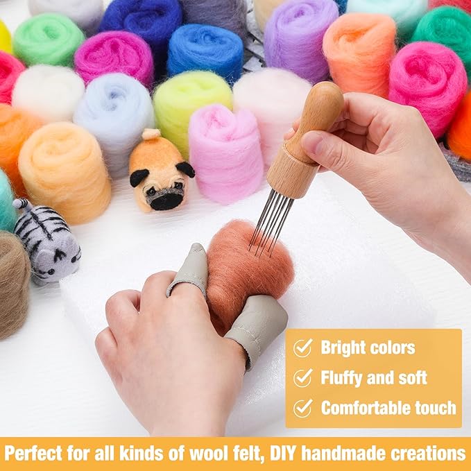 Mayboos Needle Felting Starter Kit,Wool Roving 40 Colors Set, Wool Felt Tools with Instruction Included for Felted Animal Needle Felting Supplies