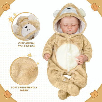 BABESIDE Reborn Baby Doll Clothes Set for 17-22 Inch Dolls Accessories, Cute Bear Baby Doll Clothes Onesie with Hat for Realistic Baby Dolls Girls & Boys, Khaki
