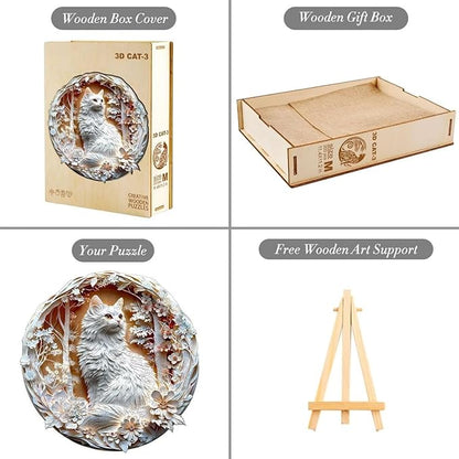 Wooden Puzzles Adults, 3D Cats Wooden Puzzles 100 Pieces, Unique Animal Shaped Wood Challenging Jigsaw Puzzles Christmas Birthday Gifts for Cat Lovers Friends, 8.5x8.5in