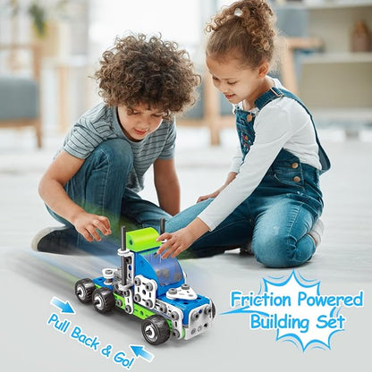 18 in 1 STEM Toys for 4 5 6 7 8+ Year Old Boy Girl Birthday Gifts Educational Building Toys for Kids Ages 4-8 5-7 6-8 Build and Play Stem Activities Construction Toy for Boys 4-6 8-10 (Pull Back Cars)