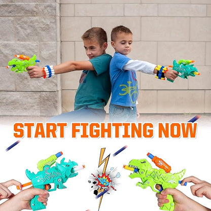 Dinosaur Toy Guns for Toddlers 3 4 5 6 7 8 Years Old, Idea Gift for Boys Birthday Valentines Easter Christmas Stocking Stuffers, Dino Blaster for Kids with 30 Foam Darts Compatible with Nerf, 2 Pack