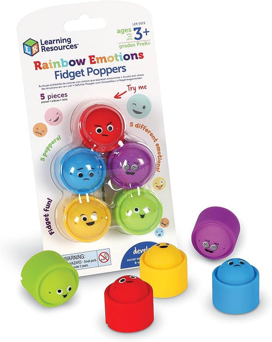 Learning Resources Rainbow Emotion Fidget Poppers, Sensory Toys, Social-Emotional Learning ,Sensory Toys for Toddlers, SEL Skills,Fine Motor Skills, Ages 3+,5 Pieces
