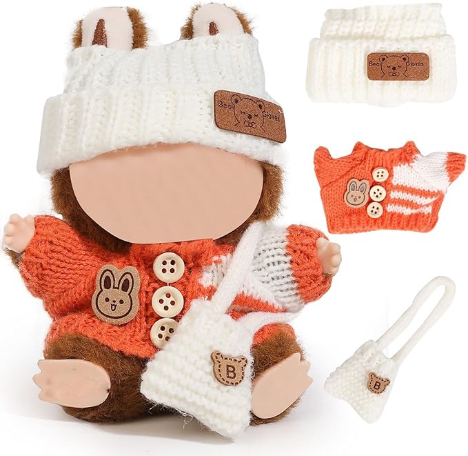 (2 Pack) Doll Clothes for Labubu (for Standing/Sitting 17/15cm Doll)(NO Doll)- Multiple Style Accessories Clothes for Dolls Outfit Included Clothing+ Hat+ Shoulder Bag for Girl Woman