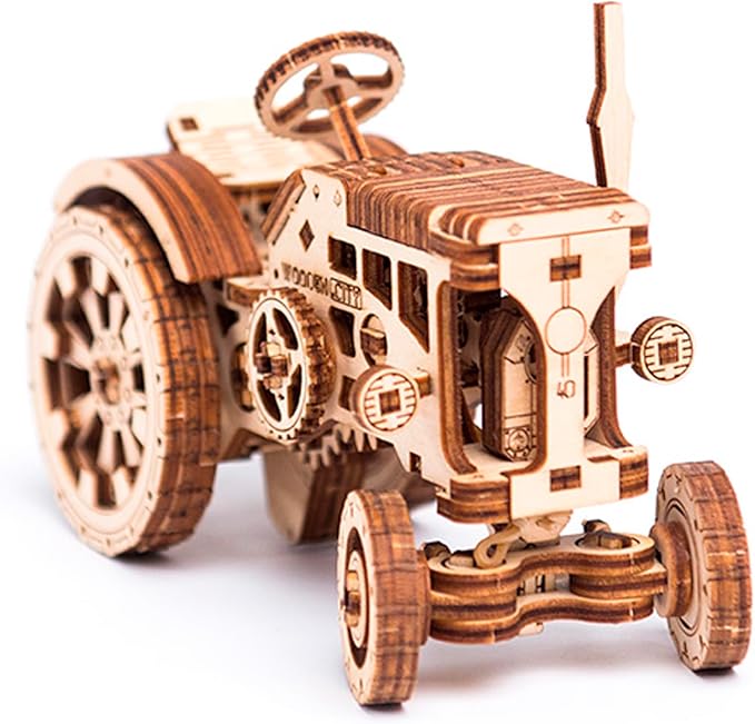 WOODEN.CITY Tractor 3D Puzzles for Adults – Mechanical Farm Tractor Model for Adults & Teens, 148-Piece DIY Kit with Moving Wheels, Made in EU
