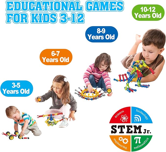 Stem Building Toys for 3 4 5 6 7 8 Year Old Boys Girls Kids,125 Pieces Building Blocks Educational Learning Toys with Large Storage Box,Ideal Christmas Birthday Gifts