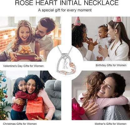 Iefil Valentines Day Gifts for Her- 925 Sterling Silver Heart Initial Necklaces, Anniversary Birthday Gifts, Women Jewelry Gift for Wife Girlfriend Mom Daughter Her