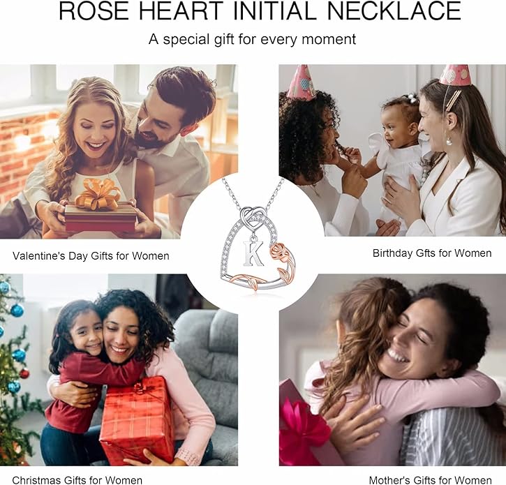 Iefil Valentines Day Gifts for Her- 925 Sterling Silver Heart Initial Necklaces, Anniversary Birthday Gifts, Women Jewelry Gift for Wife Girlfriend Mom Daughter Her