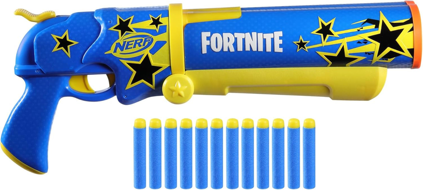 Nerf Fortnite Half Tone Hero Blaster, Bonus Code to Unlock Half Tone Hero Wrap in The Game, Break Open Loading, 12 Nerf Elite Darts, Fortnite Gifts