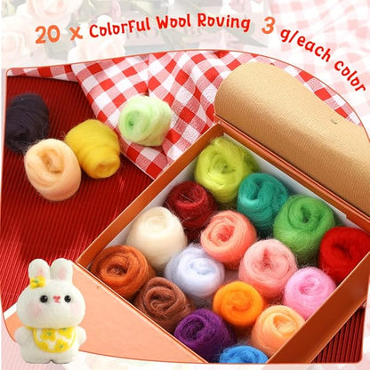Mayboos Needle Felting Kit, Wool Roving 20 Colors Set, Wool Felting Tool Starter Kit Felt Molds with Portable Storage Box for DIY Craft Home Decoration