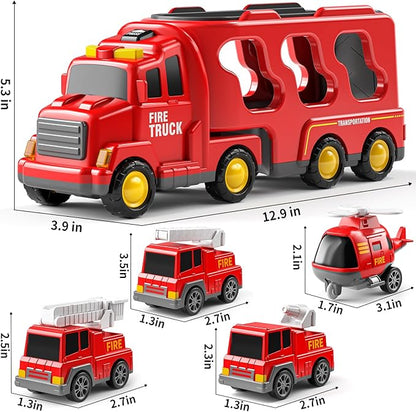 Truck Toys for 3 4 5 6 Years Old Boys, Toddler Car Toys for Toddler Boys Ages 3-5, Fire Toys Car Carrier Vehicle Toy Set, Kids Toys Truck Set for Age 3-9