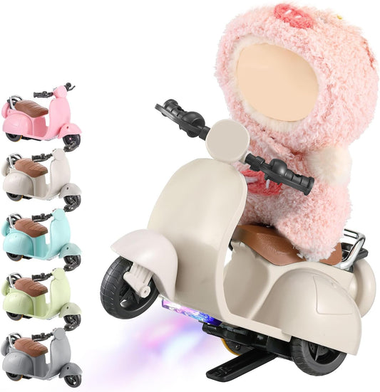 1 Pcs Doll Scooter Doll Vehicles Mini Electric Scooter Toy with Music & Lights Could Rotate 360° Dolls Accessories Cute Scooters Toy Ornaments Battery Not Included (Cream)
