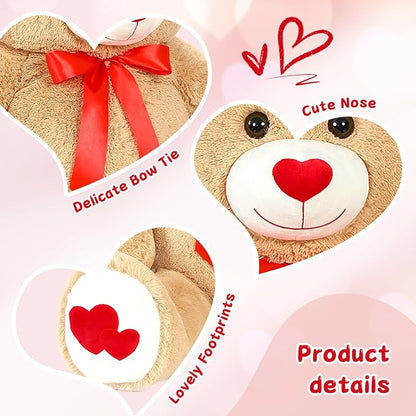 Tezituor Giant Teddy Bear Stuffed Animal 4ft - Big Teddy Bear with Love Red Heart - Brown Large Stuffed Bear Plush Toys for Kid Christmas Birthday - Bear Gift for Girlfriend