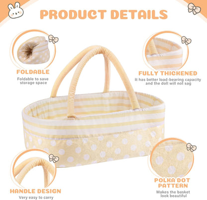 BABESIDE 8 PCS Reborn Baby Doll Clothes Set with Bassinet for 17-22 Inch Dolls Babys Doll Clothes Outfit Accessories fit Newborn Baby Doll Girl Boys, Yellow