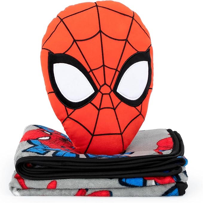 Jay Franco Spiderman Nogginz Set - 40 x 50 Inch Throw Blanket & Pillow - Kids Super Soft 2 Piece Bedding Set