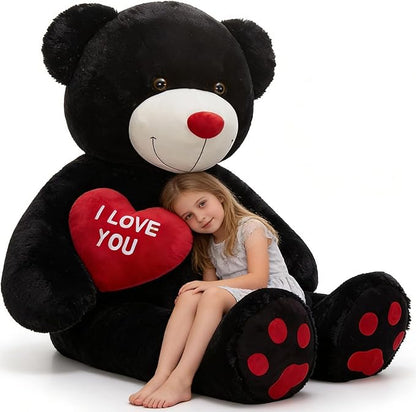 Tezituor Giant Black Teddy Bear 6ft Stuffed Animals - “I Love You” Red Heart Jumbo Human Size Teddy Bear for Girlfriend,Boyfriend,Wife,Lover-Birthday, Anniversary,Christmas, Valentines, Long Distance