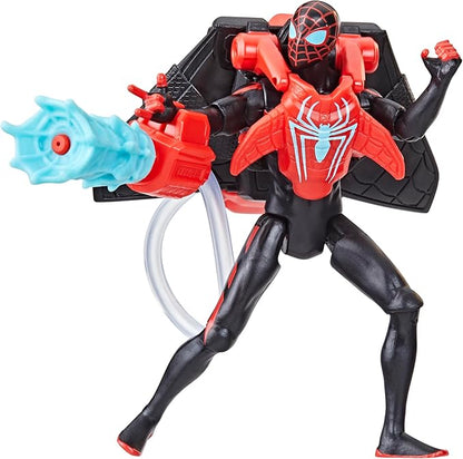 Marvel Spider-Man Aqua Web Warriors 4-Inch Miles Morales Action Figure with Refillable Water Gear Accessory, Action Figures for Boys and Girls 4 and Up