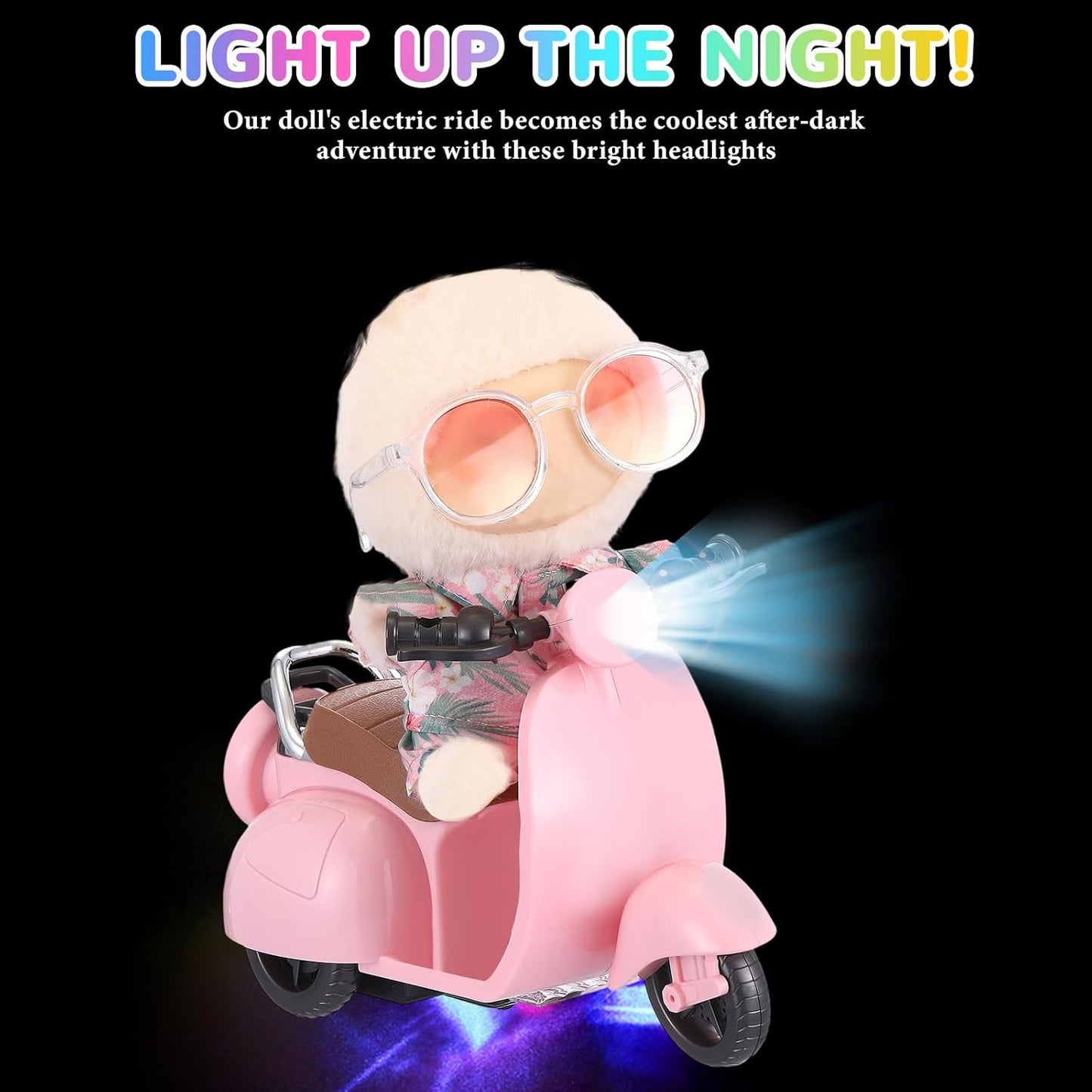 1 Pcs Doll Scooter Doll Vehicles Mini Electric Scooter Toy with Music & Lights Could Rotate 360° Dolls Accessories Cute Scooters Toy Ornaments Battery Not Included (Pink)