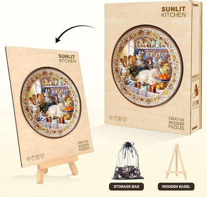 Sunlit Cat Kitchen Puzzles Adults Gifts Wooden 280 Pieces 13.4 * 13.4in