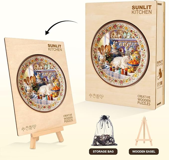 Sunlit Cat Kitchen Puzzles Adults Gifts Wooden 100 Pieces 8.5 * 8.5in