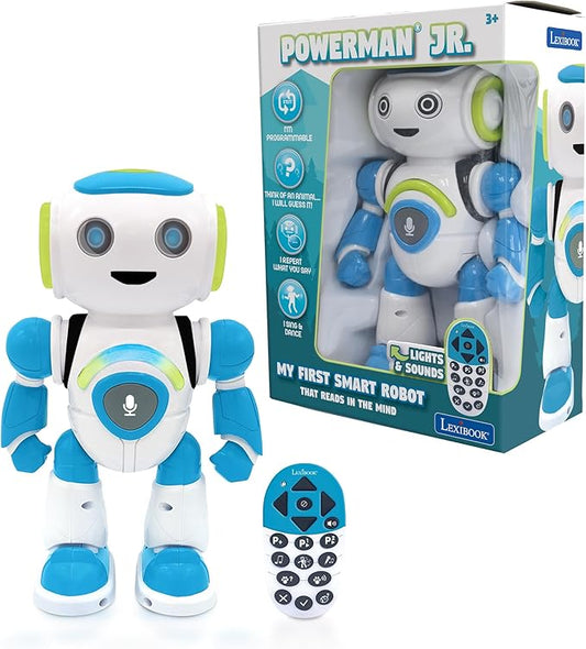 LEXiBOOK - Powerman Jr. Smart Interactive Toy Robot That Reads in The Mind Toy for Kids Dancing Plays Music Animal Quiz STEM Programmable Remote Control Boy Robot Junior Green/Blue - ROB20EN