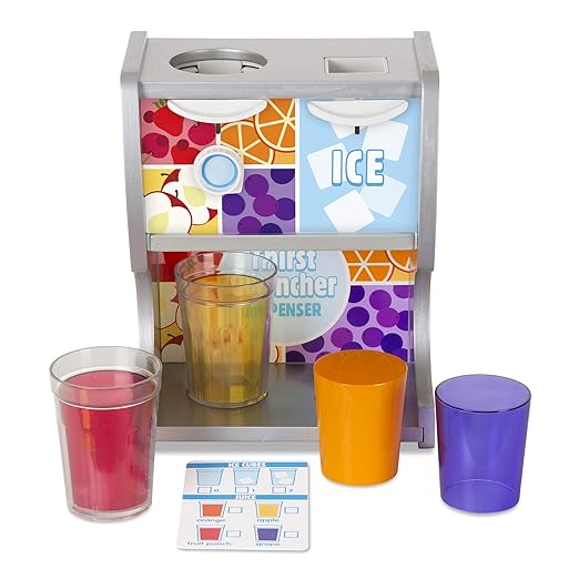 Melissa & Doug Thirst Quencher Wooden Drink Dispenser with Juice Inserts, Ice Cubes & Play Kitchen Accessories, Preschool Learning Toys for Girls & Boys 3+ - FSC Certified