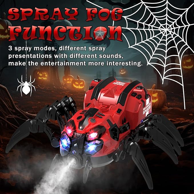 Remote Control Spider Toy, Robot Spider with 2.4 GHz Remote Controller, RC Spider Stunt Robot with Spray/Lights/Music, Realistic Spider Gift for Boys Girls, Halloween, Christmas, Toys for Party Prank