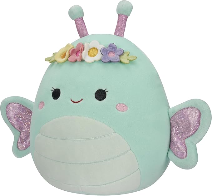 Squishmallows Original 8-Inch Reina Green Butterfly with Flower Crown - Official Jazwares Large Plush