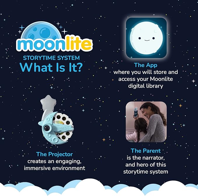 Moonlite Storytime Mini Projector with 4 Mickey Mouse and Friends Stories, A Magical Way to Read Together, Digital Storybooks, Fun Sound Effects, Learning Gifts for Kids Ages 1 and Up