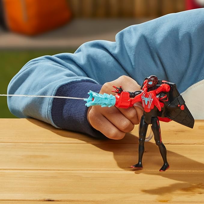 Marvel Spider-Man Aqua Web Warriors 4-Inch Miles Morales Action Figure with Refillable Water Gear Accessory, Action Figures for Boys and Girls 4 and Up