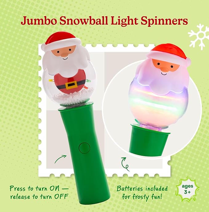 Jumbo Snowball Light Up Christmas Spinners LED Spinning Wand Toy, Sensory, Stocking Stuffer, Party Favor for Kids & Adults (Santa)